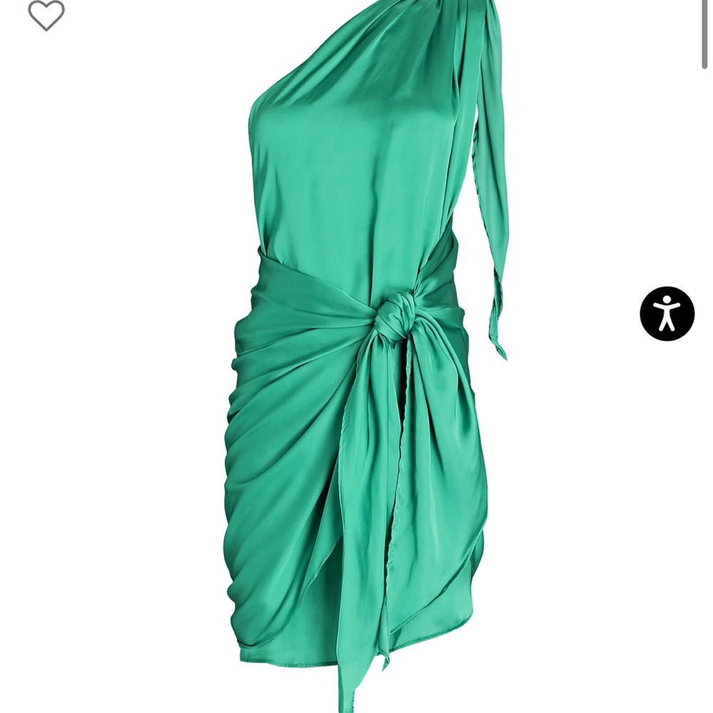 Green silk one shoulder mini dress HOLIDAY